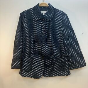 EUC Talbots Black White Polka Dot Blazer Jacket 3/4 Sleeve Pockets Lined Size 12